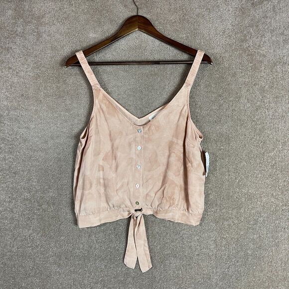 Cloth & Stone Tank Top Size Medium Tan Giraffe Print Tie Button Front V-Neck NEW - Picture 2 of 10